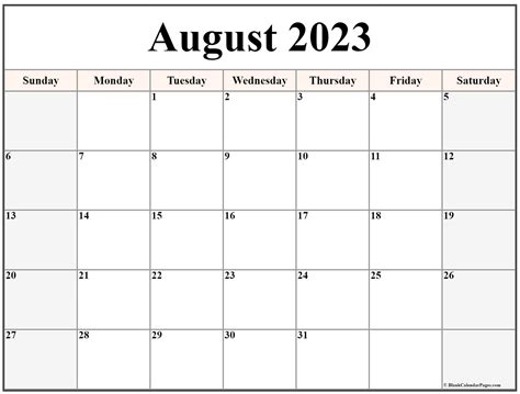 Blank Calendar August 2023 Printable Blank Calendar Printable 2023