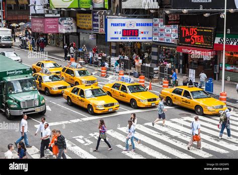 Yellow Taxis Taxi Cab Cabs Times Iconic New York Hi Res Stock