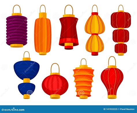 Colorful Chinese Lanterns On White Background Vector Illustration