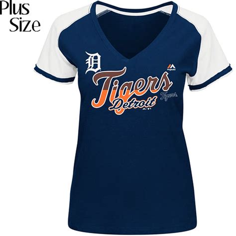 Detroit Tigers Majestic Womens Plus Size Winners Choice V Neck T Shirt Navy Blue Plus Size