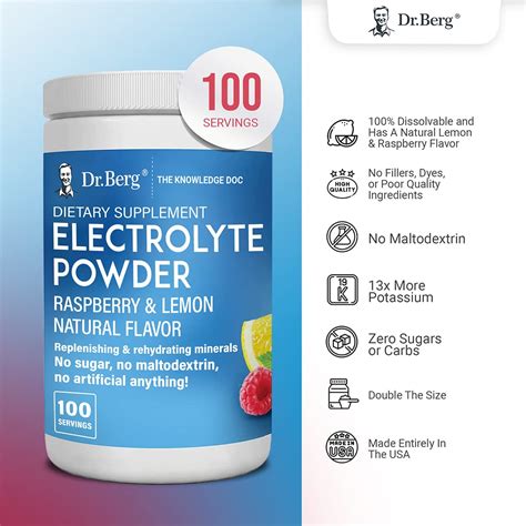 Buy Dr Bergs Electrolyte Powder Raspberry And Lemon Natural Flavor