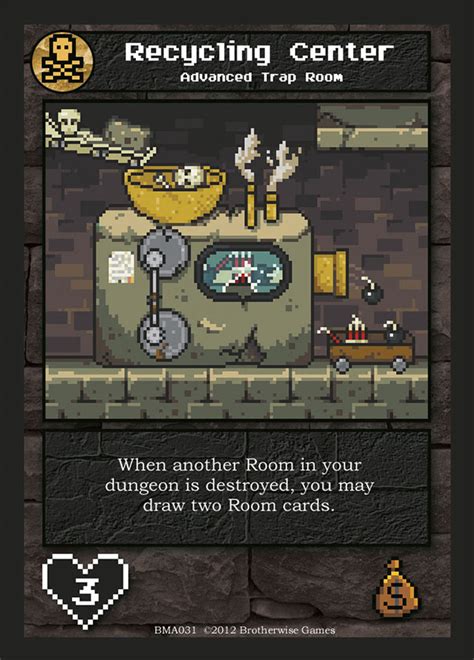 Do it wisely, and you will not only protect yourself from wounds but you will also have enough treasure to lure in adventurers. Recycling Center | Boss Monster the Dungeon-Building Card Game Wiki | Fandom powered by Wikia