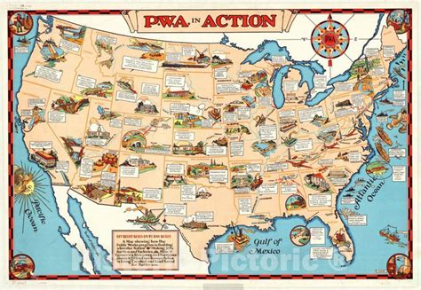 Map United States 1935 Pwa In Action Antique Vintage