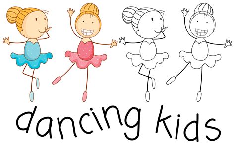 Kids Dancing Ballet In Colour And Outline 519506 Vector Art At Vecteezy
