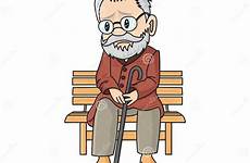 cartoon man old sad sitting lonely cane vector grandfather bench cute unlucky