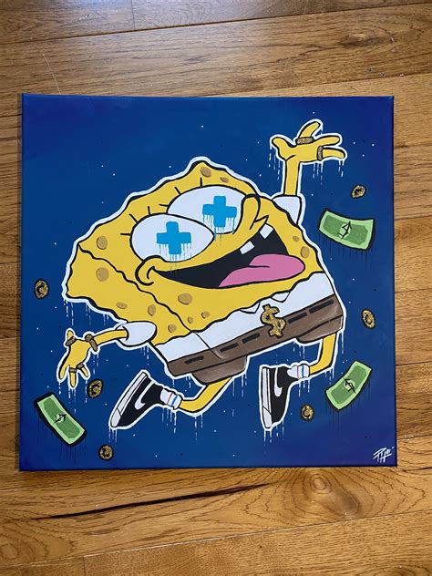 Spongebob Squarepants Acrylic Painting Etsy