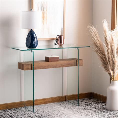 Safavieh Kayley Rectangular Modern Glass Console Table Natural Brown