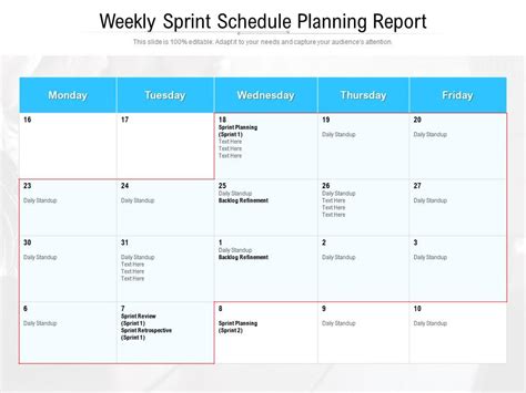Weekly Sprint Schedule Planning Report Powerpoint Slide Clipart