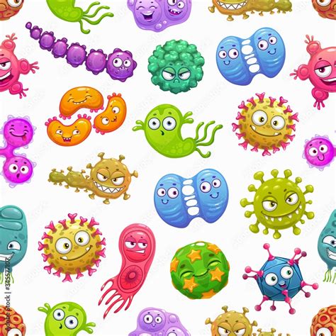 Viruses Seamless Pattern Background With Vector Bacteria And Germ