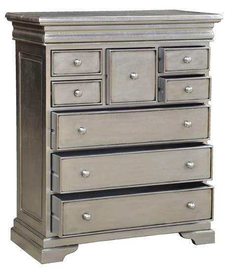 Versailles 9 Drawer Tall Chest Silver Leaf Island Furniture Co