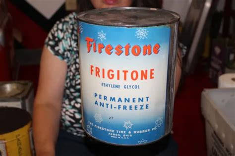 Vintage Firestone Frigitone Anti Freeze Oil 1 Gallon Metal Can Sign 26