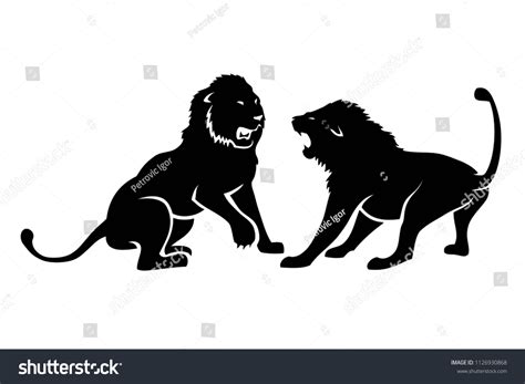 Two Lions Fighting Isolated Vector Illustration Vector De Stock Libre