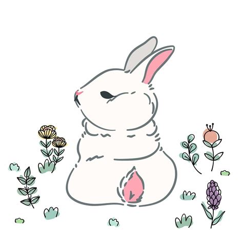 Premium Vector Cute White Rabbit Cartoon In The Flower Field Cute Doodle Bunny Character With