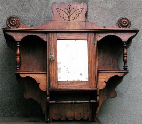 Antique Victorian Nouveau Oak Medicine Cabinet Curio Shelf Mirror House