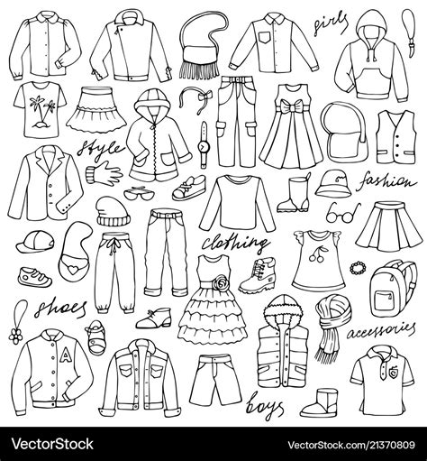 Childish Clothes And Lettering Doodle Set Vector Image