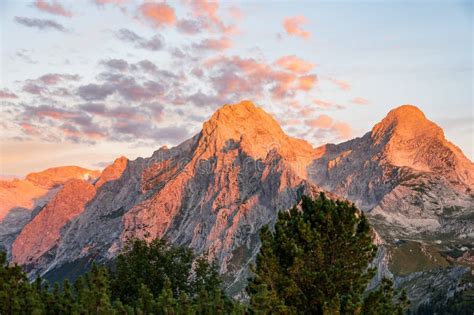 Strong Alp Glow At Sunrise In The Alps Looks Like Mountains Are On Fire