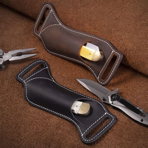 Gentlestache Leather Knife Sheaths For Belt Pocket Knife Holder Edc