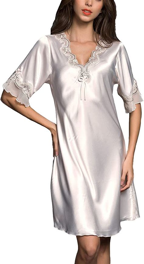 Lu S Chic Women Satin Sleep Dress Silk Short Nightgown Foral Short Dressing Down Loungewear