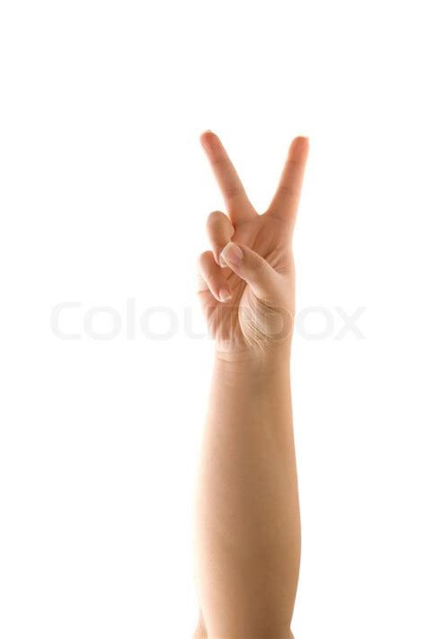 A Hand Holding Up The Peace Sign Or Stock Image Colourbox