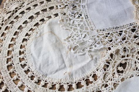 Vintage Doilies Lot Cotton And Linen Fabric Rounds W Lace Crochet Edgings