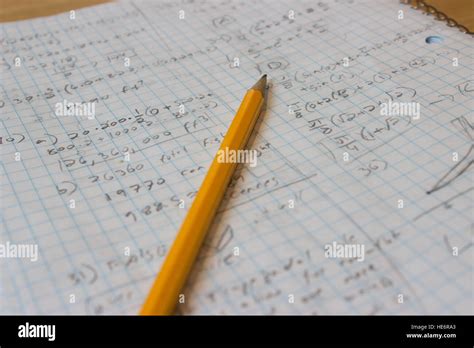 Math Notebook Messy Handwriting With Yellow Pencil Stock Photo Alamy