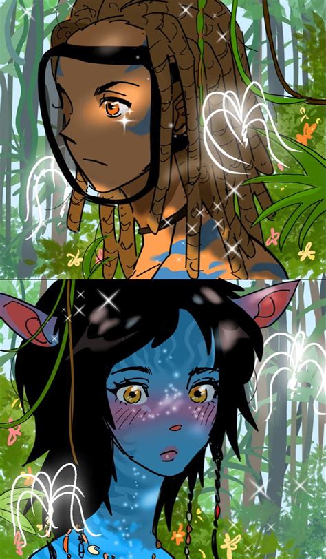 Two Cartoon Avatars In The Woods One Is Blue And The Other Has Brown Hair