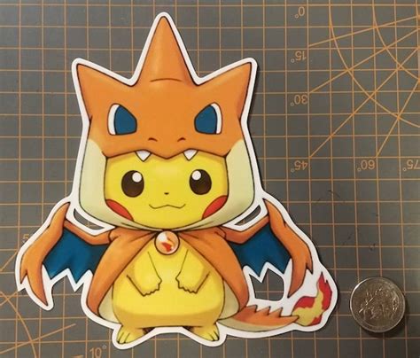 Pokemon Pikachu Sticker Mega Charizard Suit Etsy