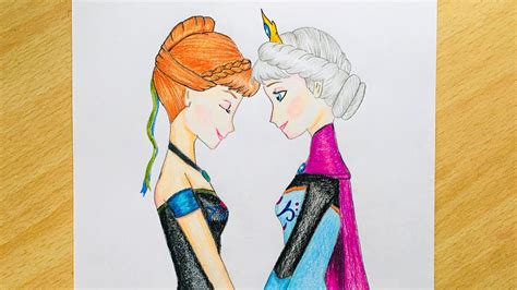 How To Draw Anna And Elsa Step By Step Easy Way Colored Pencil