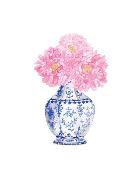 Watercolor Peonies Chinoiserie Vases Printable Art Set Of 2 Etsy