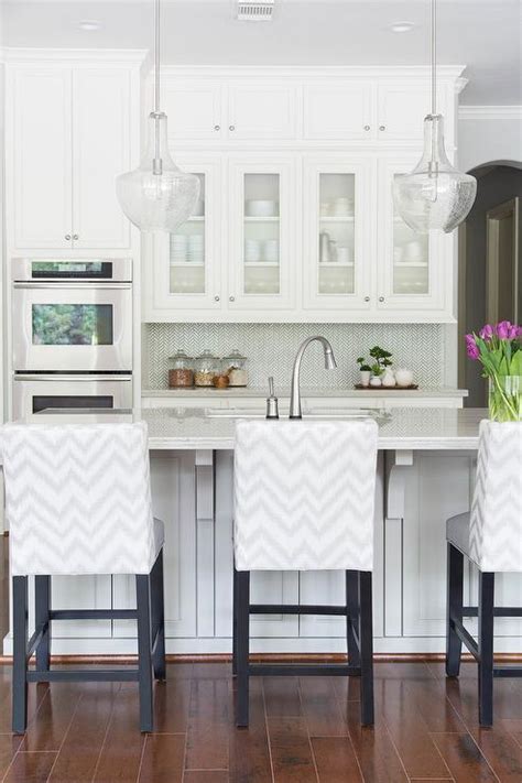 White And Gray Chevron Island Counter Stools With Kichler Everly