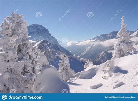 Winter Mountain Landscape And Great View Of The Alps In Switzerland