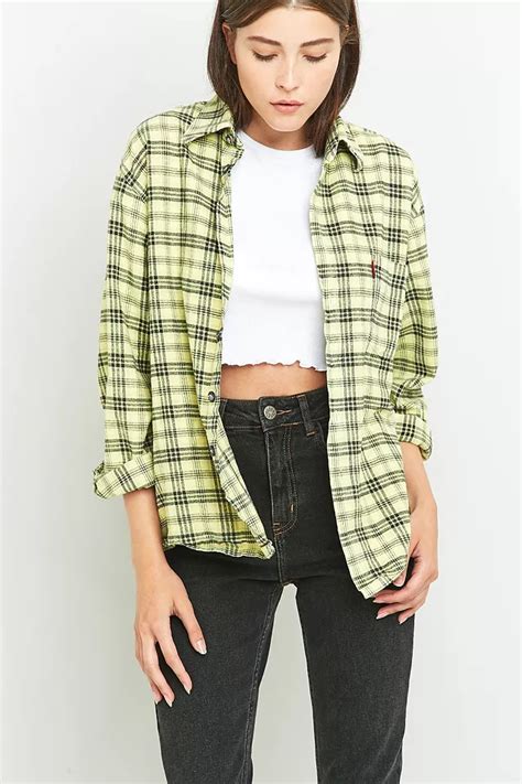 urban renewal vintage customised overdyed bright yellow plaid flannel shirt urban outfitters uk