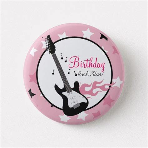 Rock Star Pink Birthday Button Custom Star Birthday Party Pink