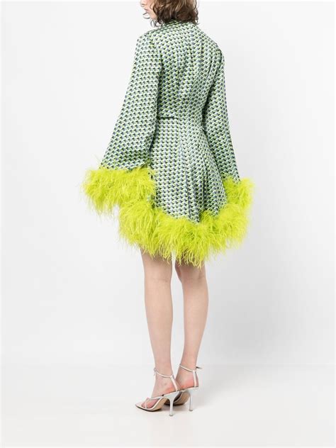 Rachel Gilbert Feather Trim Patterned Mini Dress Farfetch