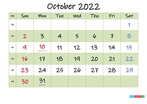 October 2022 Calendar Printable Free Best Calendar Example