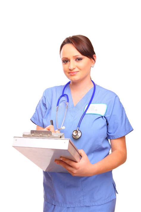Female Nurse Holding A Clipboard Stock Photo Image Of Form Nurse