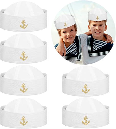 proloso 6 pcs white sailor hats nautical navy yacht captain cap