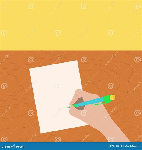 Hand Writing Drawing Pen Woman Holding Pencil Paper Sheet Wooden