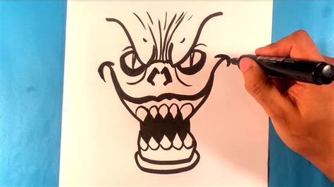 How To Draw A Scary Monster Face Halloween Drawing Lesson Halloween Drawings Drawing