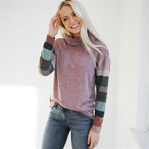 Cowl Neck Stripe Sleeve Sweater 2 Colors With Images Sweater