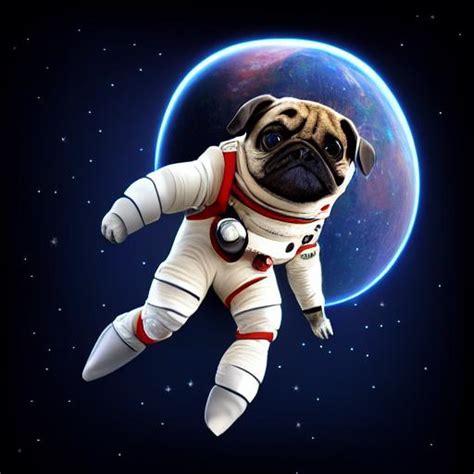 Hyper Realistic Highly Detailed Astronaut Pug In The Space