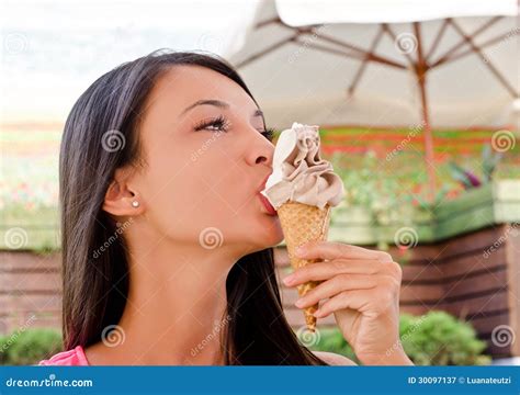 Beautiful Woman Eating A Delicious Ice Cream Stock Image Image Of Cheerful Model 30097137