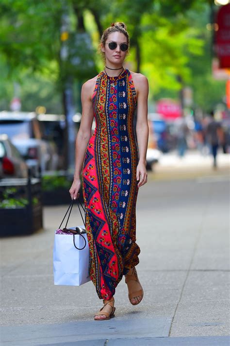 Candice Swanepoel In Stylish Summer Long Dress Out In Nyc