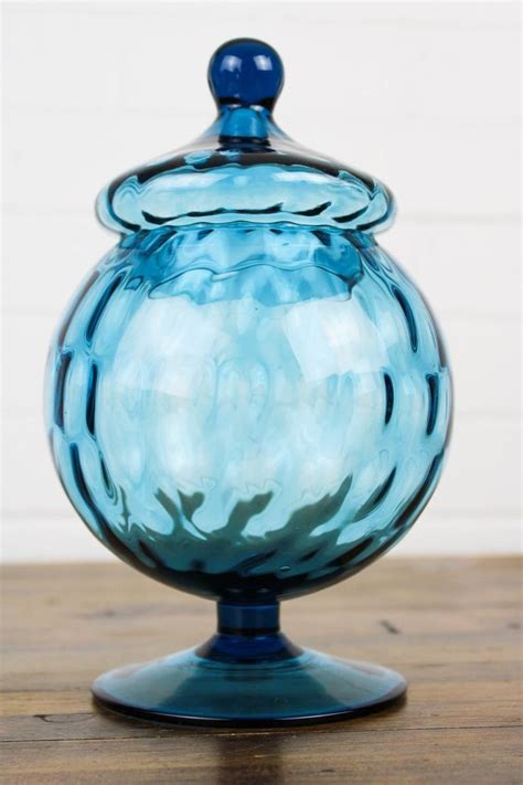 Vintage Blue Glass Jar 8 X 6 Inches With Matching Lid And Etsy Blue Glass Jar Glass Jars