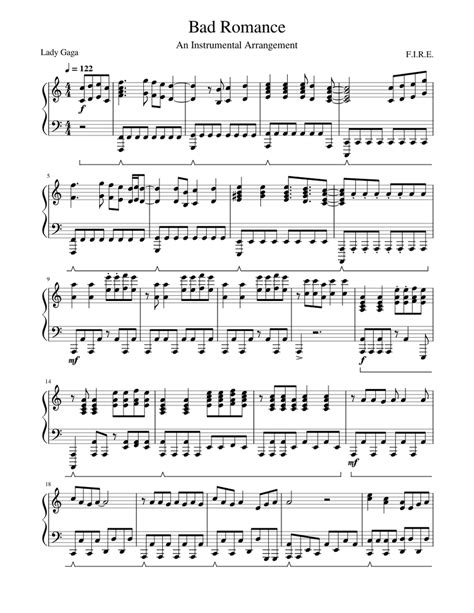 Lady Gaga Bad Romance Sheet Music For Piano Solo