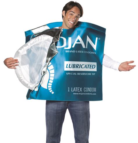 Mens Open Trojan Condom Wrapper Funny Adult Halloween Costume Ebay