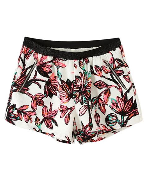 Flowers Printed Elastic Waist Shorts High Waisted Floral Shorts
