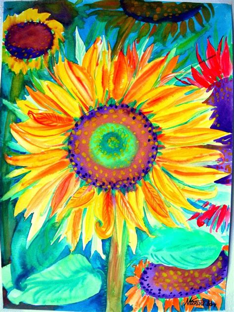 Abstract Sunflower Watercolor Painting Sunflower