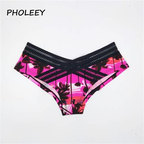 X Lined Lace Waistband Pure Cotton Women Underwear Breathable Panties Palm Trees Pattern