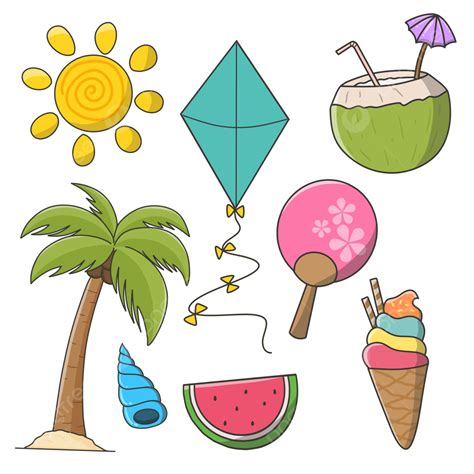 Summer Elements Clipart Vector Summer Element Colorful Sticker Set